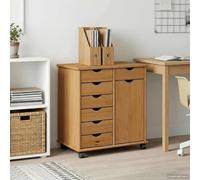 HengCaDa Armoire à roulettes marron miel 63,5 x 39 x 65,5 cm en pin massif avec 7 tiroirs et 9 compartiments de rangement pour un rangement flexible dans le bureau, le salon ou le couloir, rangement
