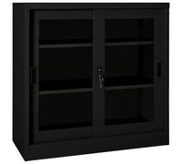 HengCaDa Armoire avec portes coulissantes Noir 90 x 40 x 90 cm Acier Verre Armoire multifonction pour bureau et maison avec compartiment verrouillable et 2 étagères réglables