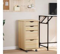 HengCaDa Chariot à roulettes avec bureau en pin massif vernis transparent 34 x 39 x 65,5 cm avec 4 tiroirs et espace de rangement, idéal pour bureau, salon, couloir ou cuisine, peu encombrant, durable