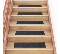 HengCaDa Lot de 15 tapis d'escalier autocollants - Gris foncé - 76 x 20 cm - Antidérapant - Pour couloir en bois - Protection d'escalier pour animaux de compagnie, enfants et personnes âgées