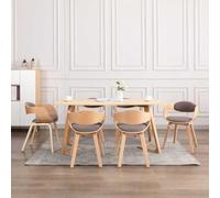 HengCaDa Lot de 6 chaises de salle à manger en bois de buyer et tissu taupe avec rembourrage ergonomique, design scandinave, cadre en bois robuste, assise confortable, idéales pour cuisine, salon