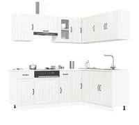HengCaDa Lucca Lot de 11 meubles de cuisine en bois blanc brillant Beaucoup d'espace de rangement Armoire de cuisine suspendue Armoire d'angle Commode pour cuisines modernes