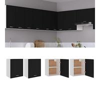HengCaDa Lyon Lot de 2 armoires suspendues en bois noir 50 x 31 x 60 cm Étagère de cuisine avec espace de rangement pour vaisselle, casseroles, couverts, nettoyage facile, durable, polyvalent, montage