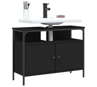 HengCaDa Meuble de salle de bain noir 80 x 30 x 60 cm avec espace de rangement en bois et acier revêtu par pulvérisation pour lavabo, salle de bain, WC, meuble de salle de bain, étagère, organisateur