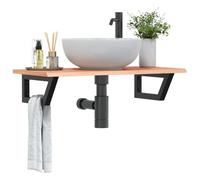 HengCaDa Plateau de lavabo avec support en acier et bois de chêne massif, meuble de salle de bain moderne, étagère peu encombrante pour lavabo, meuble bas stable, design élégant, polyvalent