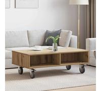 HengCaDa Table d'appoint à roulettes en chêne Artisan 90 x 50 x 30 cm, table basse moderne, table de chevet pour salon, chambre à coucher, bureau, gain de place, avec espace de rangement, roulettes