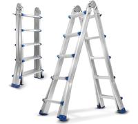 Hengda Echelle télescopique Alu léger 4x5 plans argent +multifonction Echelle multifonctionnelle Echelle extensible 15 marches Escabeau en aluminium de qualité supérieure Capacité de charge 150KG