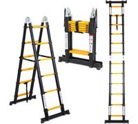 Hengda Echelle télescopique Alu léger Antidérapant 2,5m + 2,5m noir Echelle multifonctionnelle Echelle multi-usage Echelle extensible 15 marches Escabeau en aluminium de qualité supérieure Capacité de