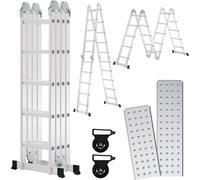 Hengda Echelle télescopique Alu léger Antidérapant 4x5 plans+roue+planche Echelle multifonctionnelle Echelle à coulisse 15 marches Escabeau en aluminium de qualité supérieure Capacité de charge 150KG