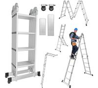 Hengda Echelle télescopique Alu léger Plan 4x4 antidérapant+roue+planche Echelle multifonctionnelle Echelle multi-usages Echelle extensible 15 marches Escabeau en aluminium de haute qualité Capacité d
