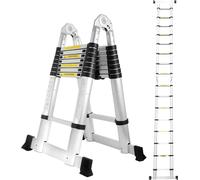 Hengda Echelle télescopique Argent Aluminium pliable Echelle multifonctionnelle Echelle simple 2.5M+2.5M Echelle multi-usages Protection anti-pince-doigts Echelle d'extension Pliable Echelle aluminium