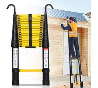 Hengda Echelle télescopique noire 3.8m Avec crochet Echelle à coulisse jusqu'à 150kg Stable Aluminium Echelle d'appui Echelle multifonctionnelle Caractéristique de sécurité Escabeau
