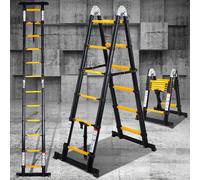 Hengda Echelle télescopique noire Aluminium pliable Echelle multifonctionnelle Echelle simple 1.9M+1.9M Echelle multi-usages Protection anti-pince-doigts Echelle d'extension Pliable Echelle aluminium