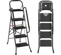 Hengda Escabeau pliable Escabeau 4 marches Pédale antidérapante Escabeau pliable Tabouret marchepied Escabeau pliant jusqu'à 150kg Accoudoirs amovibles Acier