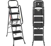 Hengda Escabeau pliable Escabeau 5 marches Pédale antidérapante Escabeau pliable Tabouret marchepied Escabeau pliant jusqu'à 150kg Accoudoirs amovibles Acier