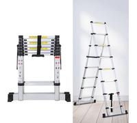 Hengda Escabeau télescopique Alu léger Antidérapant 1,4m+1,7m Argent Escabeau multifonctions Escabeau à coulisse 15 marches Escabeau en aluminium de qualité supérieure Capacité de charge 150KG