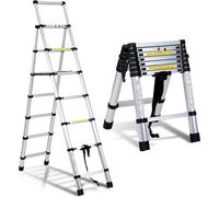 Hengda Escabeau télescopique Alu léger Antidérapant 1,7m+2,0m Argent Escabeau multifonctions Escabeau à coulisse 15 marches Escabeau en aluminium de qualité supérieure Capacité de charge 150KG