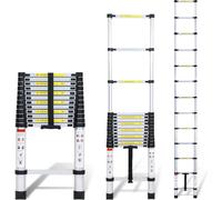 Hengda Escabeau télescopique Alu léger Antidérapant Escabeau simple 3,8m Argent Escabeau multifonctionnel Escabeau extensible 15 marches Escabeau double en aluminium de haute qualité Capacité de charg