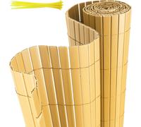 Hengda Natte pare-vue PVC W-Structure Renforcement Intérieur, Balcon pare-vue avec attaches-câbles, Clôture pare-vue Coupe-vent étanche sans perçage, Bambou 0,9 x 3m