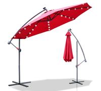 Hengda Parasol avec éclairage LED Ø350cm Parasol ampli 360° pivotant Parapluie de jardin Pavillon rouge