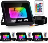 Hengda Projecteur RGB 30W avec télécommande Projecteur LED RGB Projecteur extérieur LED IP66 étanche 4 pièces
