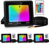 Hengda Projecteur RGB 50W avec télécommande Projecteur LED RGB Projecteur extérieur LED IP66 étanche 4 pièces