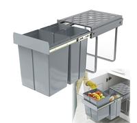 HENGMEI Poubelle intégrée sous évier Poubelle intégrée de cuisine Poubelle Extractible Collecteur de déchets Système de tri des déchets avec glissières télescopiques Gris (1x20L+2x10L)