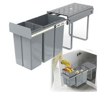 HENGMEI Poubelle intégrée sous-meuble Poubelle intégrée de cuisine Poubelle de cuisine Extractible Collecteur de déchets Système de tri des déchets avec glissières télescopiques Gris (1x20L+1x10L)