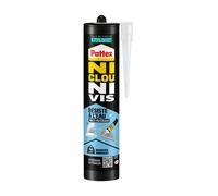 Pattex | Colle Ni Clou Ni Vis Résiste à l'Eau (cartouche de 450 g) - Colle de fixation pour intérieur & extérieur - Mastic blanc maintien immédiat, résistant à l’eau, flexible et repositionnable