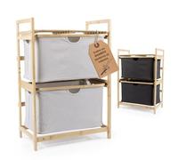 HENNEZ Étagère de Salle de Bain 2 Compartiments | Étagère en Bambou avec Rangement et 2 paniers | Étagère de Salle de Bain avec boîtes tiroirs | Meuble à Poser - idéal comme Commode et collecteur de