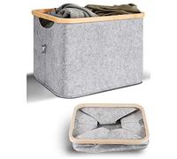 HENNEZ Grand Panier de Rangement a Buches, en Feutre 40L pour Meuble Kallax - Panier a Linge Bois, en Feutrine pour Cheminée - Pour Journaux, Pliable Gris Clair