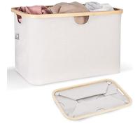 HENNEZ Panier à linge pliable 60 l Gris clair - Panier à linge en tissu avec bord en bambou - Panier à linge pliable pliable avec plat - Panier à linge portable