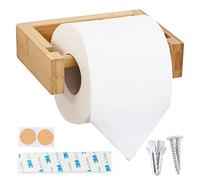 HENNEZ Porte-rouleau de papier toilette adhésif mural en bambou - sans perçage porte-rouleau en papier toilette porte-rouleau papier toilette pour escorte accessoires salle de bains bois porte papier