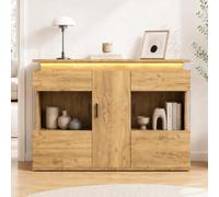 Hennhari Buffet avec Éclairage LED RGB Bluetooth, Meuble de Rangement avec Prise Européenne, USB et Type-C, Enfilade pour Salon avec Portes Vitrées et Finition Bois pour Cuisine (Chêne)