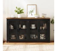 Hennhari Buffet Bas de Rangement avec Portes Vitrées, Meuble Vaisselier Moderne Finition Bois, pour Cuisine, Salon et Salle à Manger, Système Anti-Basculement (Noir)