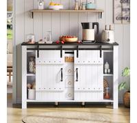 Hennhari Meuble Latéral De 120 Cm avec Rangement, Enfilade Rustique avec Portes Coulissantes Et 3 Tiroirs, Meuble De Rangement Adapté pour Cuisine, Salle À Manger Et Salon (Blanc)
