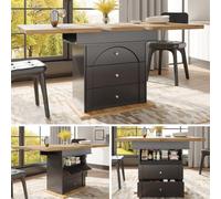 Hennhari Table à Manger Extensible avec Rangement et Tiroirs, Table Console Pliable pour 4-6 Personnes, Gain de Place pour Cuisine et Salon, Design Élégant (Noir& Naturel)