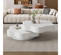 Hennhari Table Basse en Forme De Fleur pour Salon, Plateau Supérieur Pivotant À 360°, Structure Double Étage avec Espace De Rangement, Fabriquée en MDF Robuste, Grande Capacité De Charge (Blanc)