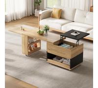 Hennhari Table Basse multifonctionnelle relevable Extensible pivotante 360 degrés avec Rangement caché et roulettes pour Salon et Bureau Moderne (Noir Naturel)