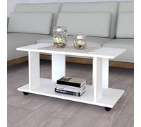 Henor Table Basse à roulettes Bois Mod.Pilar. 90 x 40 x 45.5 cm. avec Rotation 360 Et Frein Blanc