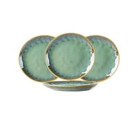 Henten Home Grande Assiette en Céramique, 4 Pièces Assiettes Creuse Grande en Céramique - 28cm, Service de Table en Grès - Glaçure Réactive Vert