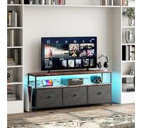 Henunem Armoire TV LED - Meuble TV bas pour petits téléviseurs - Table TV - Changement de couleur LED - 137 cm - Avec espace de rangement ouvert et 3 tiroirs - Meuble TV (noir, 137 x 30 x 57 cm)