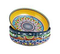 HENXFEN LEAD Lot de 4 bols à pâtes en porcelaine pour pâtes, nouilles, salade, soupe, etc. Multicolore Style bohémien 950 ml