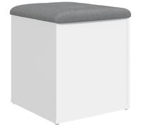 Heofavd Banc coffre avec espace de rangement, blanc, 42 x 42 x 45 cm, banc avec coussin gris, banc à chaussures rembourré en bois pour couloir et salon, petit coffre