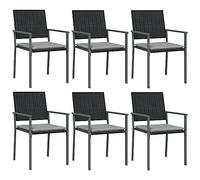Heofavd Lot de 6 chaises de jardin noires avec coussins gris clair - 54 x 62,5 x 89 cm - En rotin synthétique résistant aux intempéries - Cadre en acier robuste - Design moderne pour terrasse, balcon