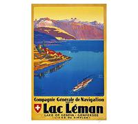 Herbé Tourisme LAC LéMAN Bateau Rmdg-Poster/Reproduction HQ 50x75cm d'une Affiche Vintage
