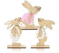 Herbst Lot de 3 lapins décoratifs de Pâques - Décoration de Pâques en bois - Mignon présentoir en bois pour Pâques - Figurines à poser pour l'extérieur - Décoration de table de jardin