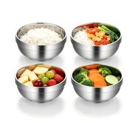 HERCHR Bol rond en métal 4 pièces, récipient alimentaire double couche de grande capacité, plats à mélanger polyvalents, bassin à salade profond pour la préparation, le service, la
