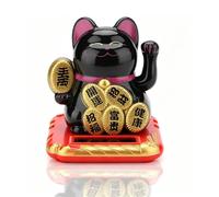 HERCHR Chat Maneki Neko, Chat Chanceux, Statuette Chats Japonais Porte Bonheur, Fortune accueillant Chats Bras agitant Bonne décor à énergie Solaire, 2,48 Pouces(Noir)