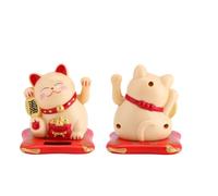 HERCHR Chat Maneki Neko, Chat Porte-Bonheur, Chats Chinois Porte Bonheur, Figurine Chats avec l'énergie Solaire Décoration pour Voiture Maison Bureau, 6,5 x 7 x 7,6cm(Jaune)